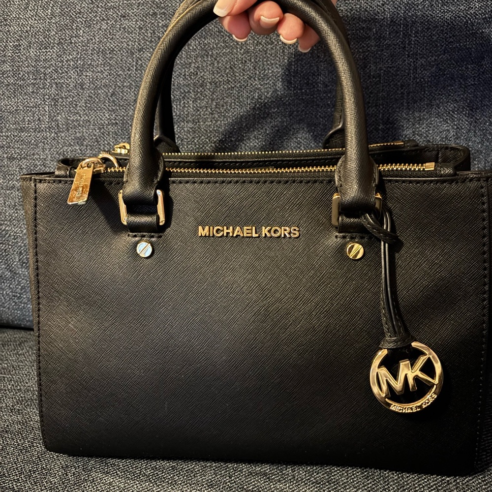 Michael Kors Black Camille Medium Black Sagan’s Leather Satchel/Crossbody BNOT